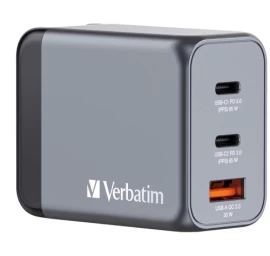 Verbatim 32201 GaN Įkroviklis 65W 3-Port, USB-A/USB-C, EU/UK/US Plug, Pilka/Juoda
