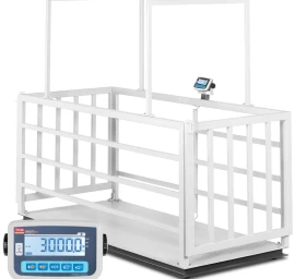 Veterinarinės Platforminės Gyvulių Svarstyklės Su Gyvūnų Narvu 3000/1 Kg 110x240 Cm Lcd