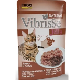 VIBRISSE kons. katėms tunas su jautiena želatinoje 70g 18vnt, C1018989