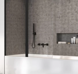 Vonios sienelė Radaway NES Black PND II 120 L kairė pusė, skaidrus st., juodas profilis 10009120-54-01L