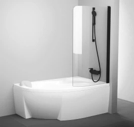 Vonios sienelė Ravak CVSK1 Rosa 160/170 D juoda+stiklas Transparent, 7QRS0300Y1