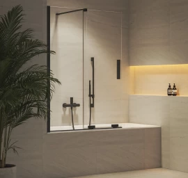 Vonios sienelė Ravak ROVS2 100, juodas+stiklas Transparent, X786A0300Z1