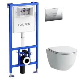 WC komplektas 4in1 Laufen Pro+Slim dangtis+Laufen rėmas+migtukas chromas