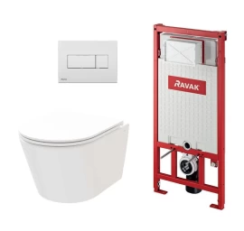 WC komplektas Ravak SETWC3 - WC Flow RimOff set, pakabinamas ant sienos, baltas