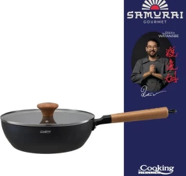 Wok keptuvė su dangčiu aliuminio su keramikos danga 24x7.5cm HR-SNT-WC24 HEINNER