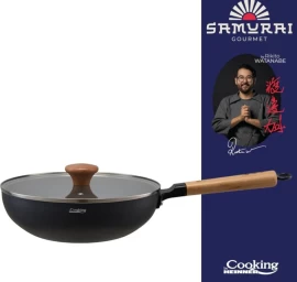 Wok keptuvė su dangčiu aliuminio su keramikos danga 26x7.5cm HR-SNT-W26 HEINNER