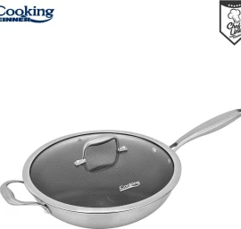 Wok keptuvė su dangčiu nerūdijančio plieno su keramikos danga 4.5L 30x8.5cm HR-MRK-28W HEINNER