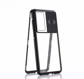 Wozinsky Magnetic Cam Slider Case Magnetinis 360 Viso Telefono Ekrano Stiklo Kameros Dangtelis Huawei P40 Juodas