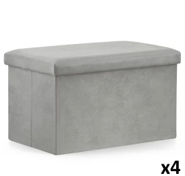Xl Sulankstomas Pufas - 60x38x38cm Aksominė Pilka X 4