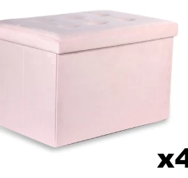 Xl Sulankstomas Pufas Su Sagomis - 60x38x38cm Aksominis Rožinis X 4
