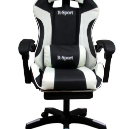 žaidimų Fotelis K4 R-sport White &amp; Black Su Kojų Atrama + Masažuoklis
