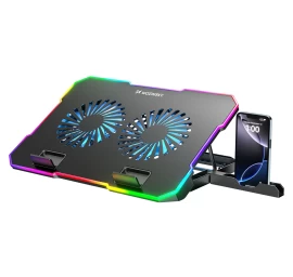 žaidimų Nešiojamojo Kompiuterio Aušinimo Padas Su Rgb Telefono Laikikliu – Juodas