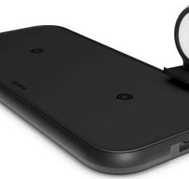Zens Aliuminio 4in1 Belaidis įkroviklis Dviem įrenginiams, Usb Ir apple Watch (juodas)