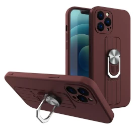 žiedinis Silikoninis Dėklas Su Pirštų Laikikliu Ir Stovu iphone 11 Pro Max Rudos Spalvos